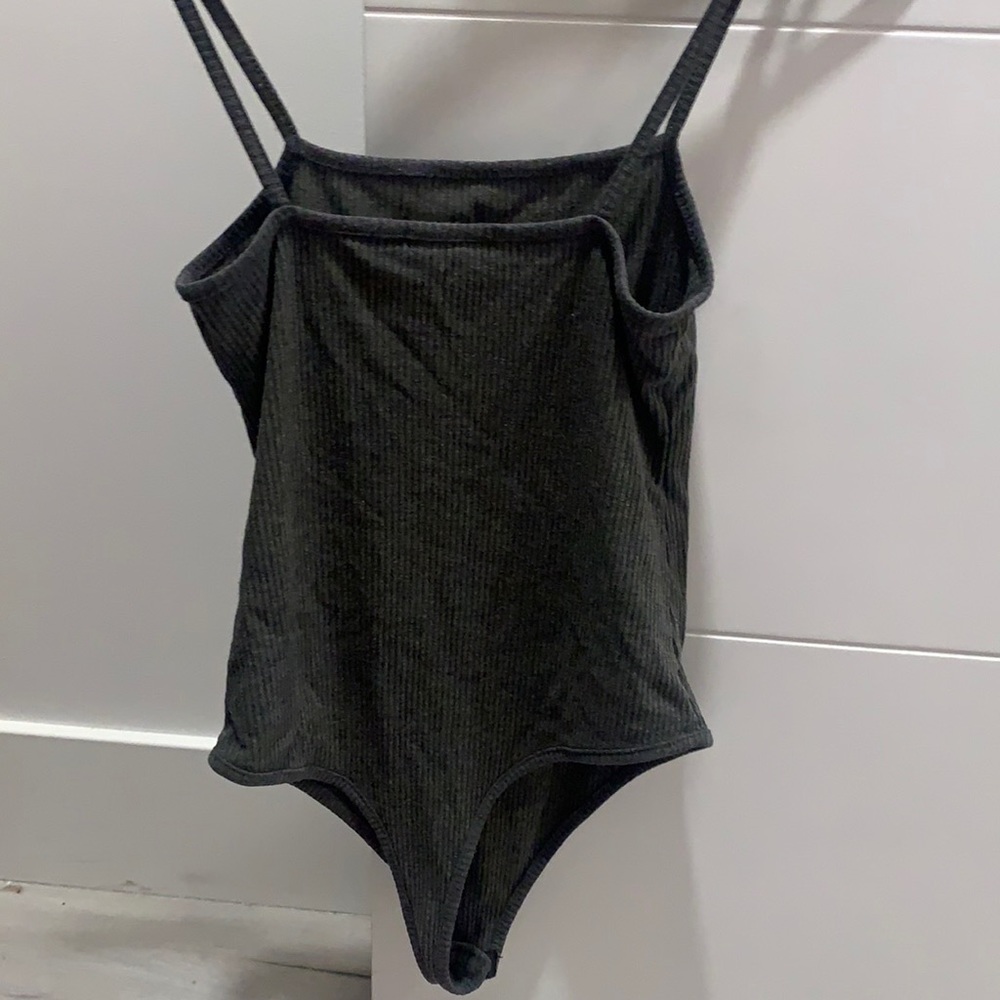 prettylittlething grey ribbed body suit